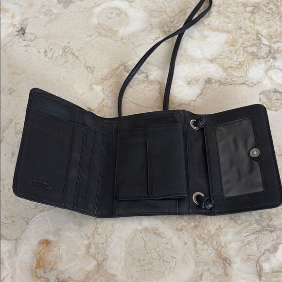 Delane Black Leather Tri-Fold Wallet Crossbody - Picture 8 of 14